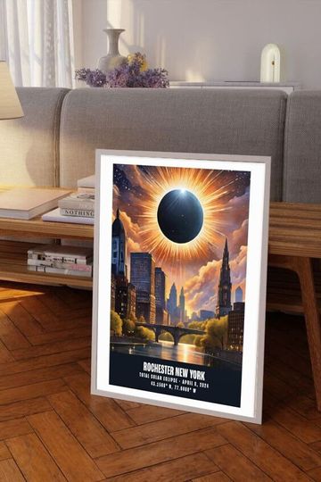 Discover 2024 Solar Eclipse Commemorative, Highlighting Rochester, NY Poster