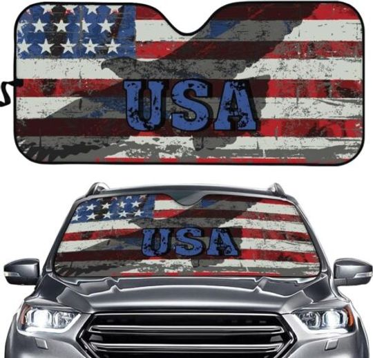 Discover Eagle USA Flag All Over Printed 3D Car Sunshade UV Protector