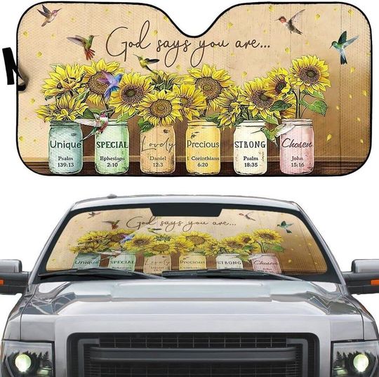 Discover Hummingbirds and Sunflowers God Says You are All Over Printed 3D Car Sunshade