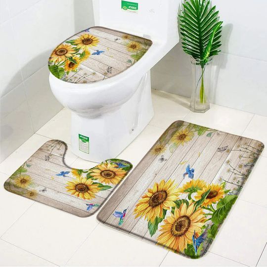 Discover Sunflower Bathroom Rug Set Butterfly Rustic Rustic Wooden