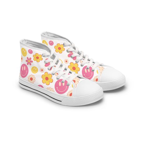 Discover White Groovy Style Women's High Top Sneakers