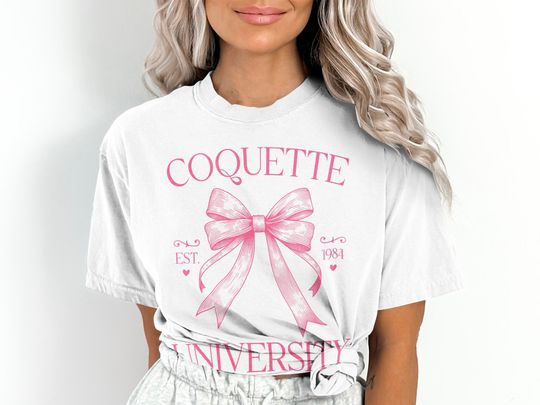 Discover Coquette Vintage Pink Bow Coquette University T-Shirt, Aesthetic College Style