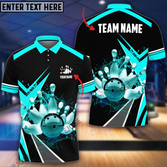 Discover Water Bowling and Pins Layer Cyan Personalized Name and Team Name 3D Shirt