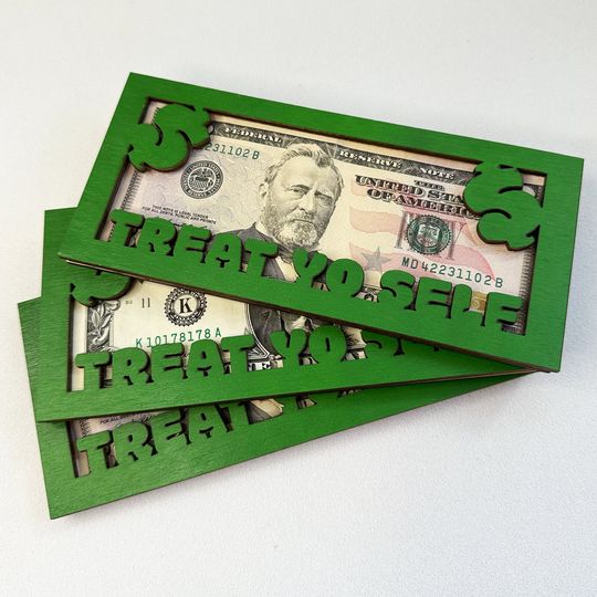 Discover Fun Dollar Bill Holder for Money Gifts, Treat Yo Self Money Holder
