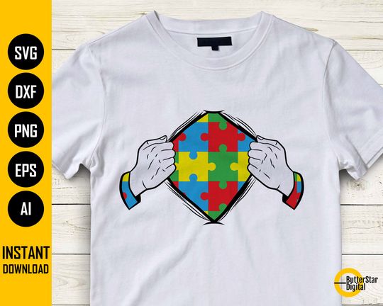 Discover Autism Tear Away T-Shirt SVG | Hands Rip Ripping Open Shirt