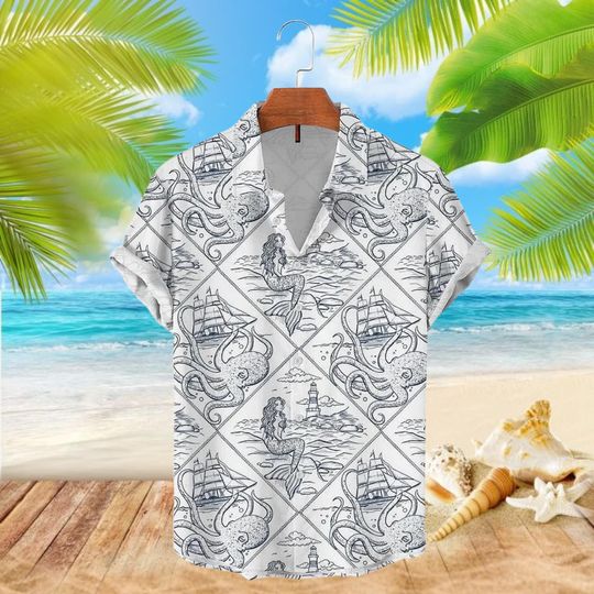 Discover Mermaid Lighthouse Hawaii Shirt, Octopus Shirt, Summer Hawaii Shirt, Octopus Lover Shirt