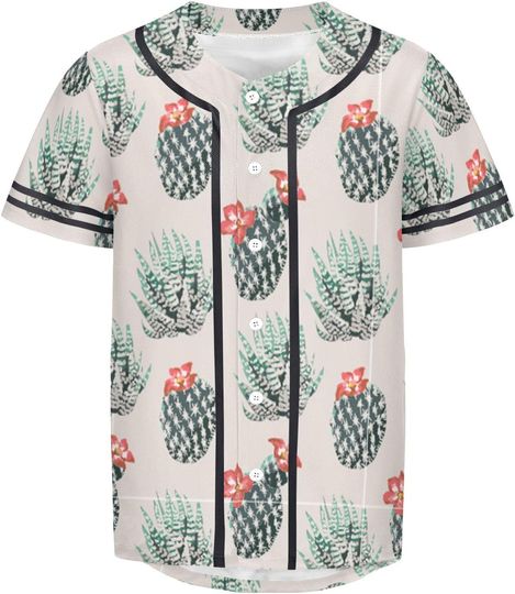 Discover White Cactus Flower Men's Baseball Jersey Watercolor Succulents
