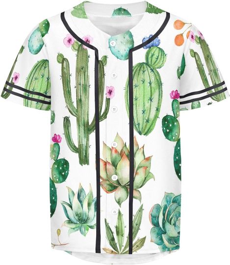 Discover Watercolor Succulents Cactus Men's Baseball Jersey Green Cacti
