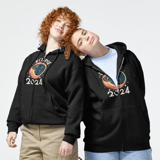 Discover Eclipse 2024 Zip Hoodie, Total Solar Eclipse 2024 Zip Hoodie