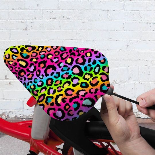 Discover Rainbow Cheetah Print Bike Seat Cover, Animal Leopard Cycling Gift