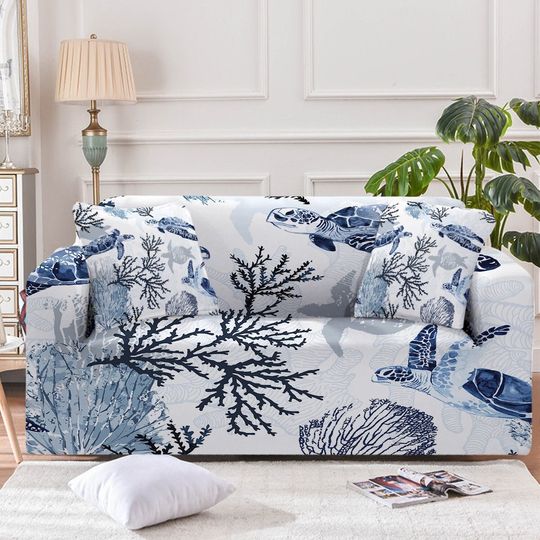 Discover Sea Turtles Couch Cover Sofa Slipcover Blue Coral Beach Ocean