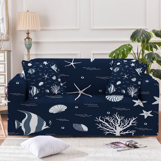 Discover Blue Ocean  Couch Cover, Sealife Sofa Slipcover