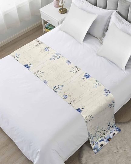 Discover Blue Spring Floral Bed Runners