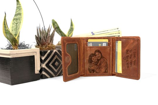 Discover Men's Wallet, Personalized Photo Trifold Genuine Leather Wallet
