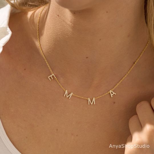 Discover Custom Tiny Pave Initial Alphabet Name Necklace