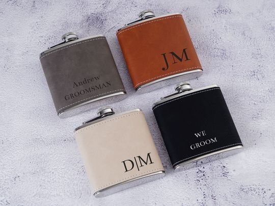Discover Engraved Leather Flask For Groomsmen, Personalized Flask for Men