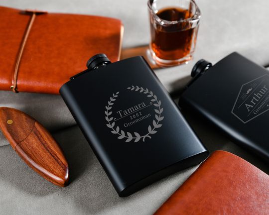 Discover Black Engraved Stainless Steel Hip Flask - Personalized Flask for Dad