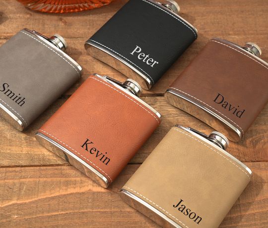 Discover Personalized Flask for Men, Groomsmen Flasks, Engraved Leather Flask