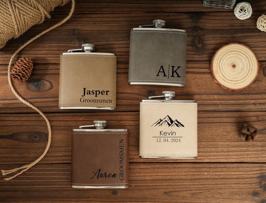 Discover Custom Engraved Leather Hip Flask,Personalized flask, Leather flask Groomsmen Gift