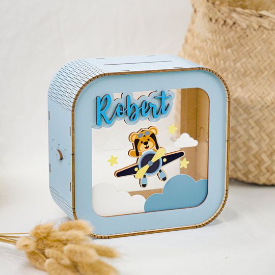 Discover Personalized Wooden Piggy Banks, Baby Birthday Gift, Coin Bank