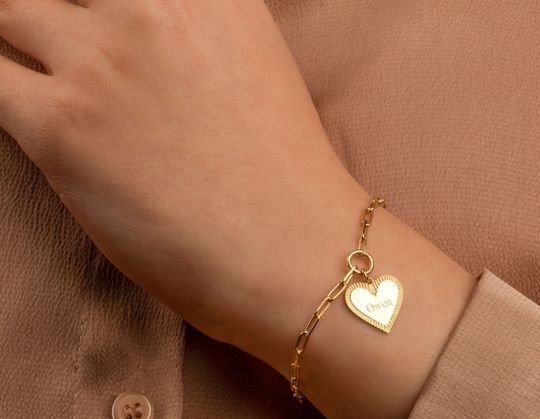 Discover Engraved Heart Charm Name Bracelet