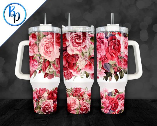 Discover 40oz Roses Tumbler  Tumbler with handle