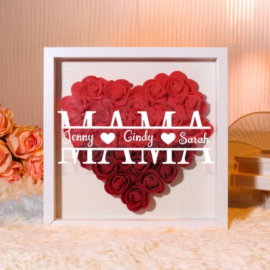 Discover Personalized Flower Shadow Box Custom Name & Text Heart Rose Frame Decorations Mother's Day Gift for Her