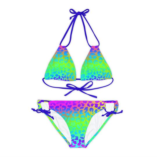 Discover Colorful Leopard Strappy Bikini Set, Cute Swimsuit, Bikini Set, Women's Summer Swimwear
