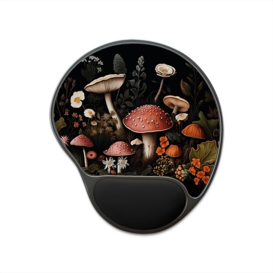 Discover Botanical Mushroom Mouse Pad With Wrist Rest Green Mousepad