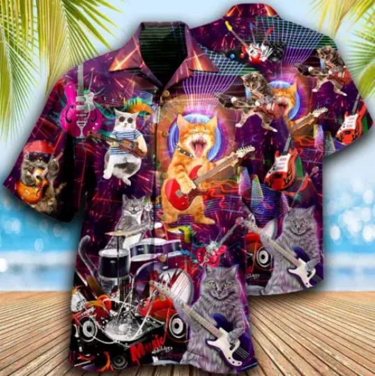 Discover Cat Rocker Funny Style Hawaiian Shirt Cool Gift For Beach Lovers