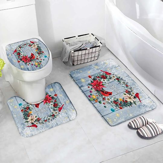Discover Christmas Bath Mat Set Funny Snowman Xmas Tree Home Bathroom Decor Non-Slip Rugs