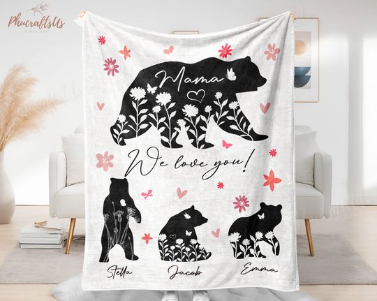 Discover Personalized Mother's Day Blanket - Mama Bear Gift
