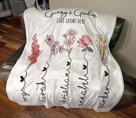 Discover Custom Grandma Garden Blanket, Personalized Birth Flower Blanket With Grandkids Names