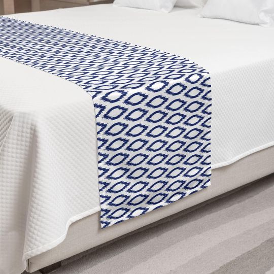 Discover Ambesonne Ikat Bed Runner, Eastern Ornament in Blue Exotic Art Elements Curves Simple Design