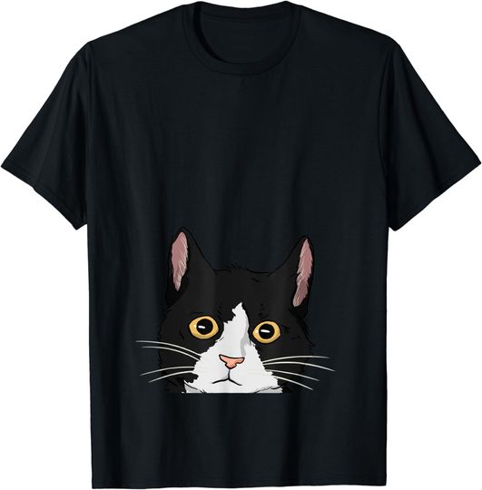 Discover Peeking Tuxedo Cat Lady T-Shirt