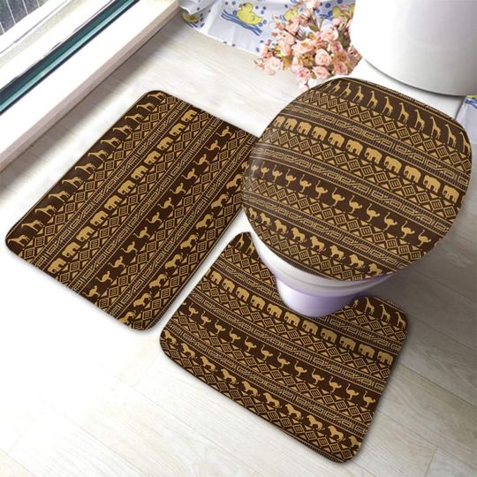Discover African Ethnic Stripe Wild Animals Elephant Toilet Seat Set