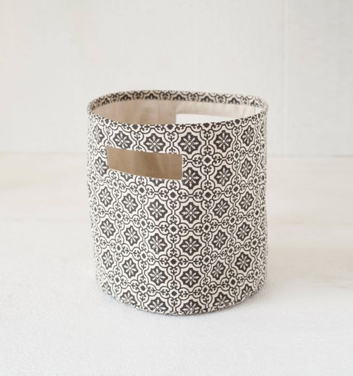 Discover Canvas basket, tile print, black and white, storage basket, fabric bin