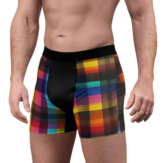 Discover Pride Plaid Men's Boxer Briefs, Gift For Husband
