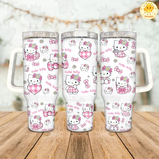 Discover Pink Cat 40oz Tumbler, Floral Cat Tumbler , Cartoon Movies , Mothers Day 40oz Quencher Tumbler