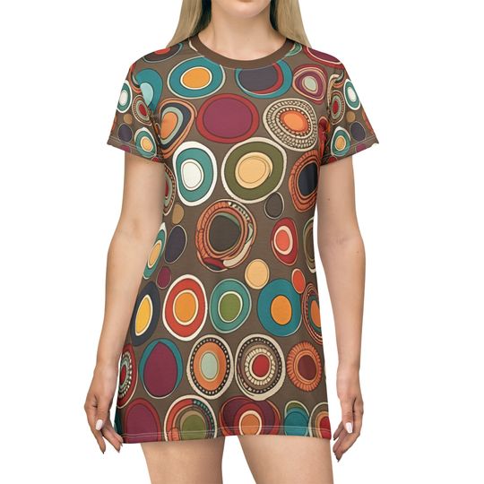 Discover Boho Chic Abstract Circles Women's T-Shirt Dresses