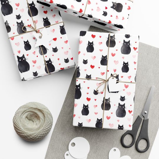 Discover Black Cat Print Stationary Wrapping Paper