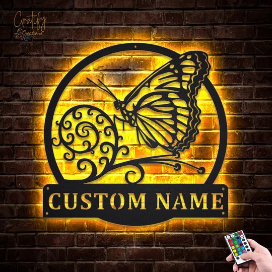 Discover Butterfly Rainbow Light Die-Cut Metal Sign, Butterfly Art