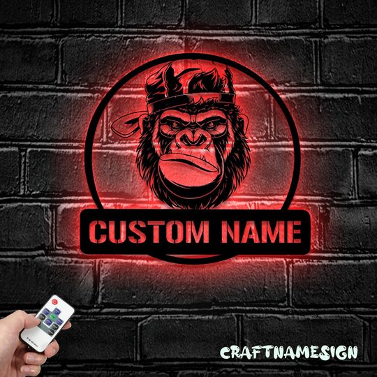 Discover Custom King Monkey Rainbow Light Die-Cut Metal Sign