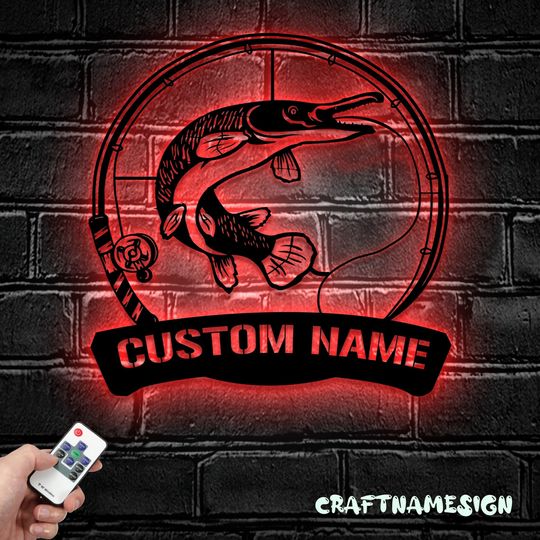 Discover Custom Alligator Gar Fishing Rainbow Light Die-Cut Metal Sign