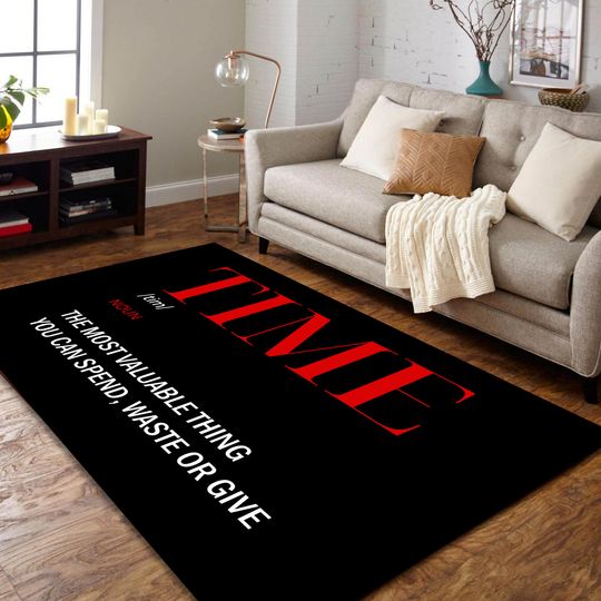 Discover Black And Red Rug, Time Pattern Carpet, Living Room Rug, Home Decor Carpet