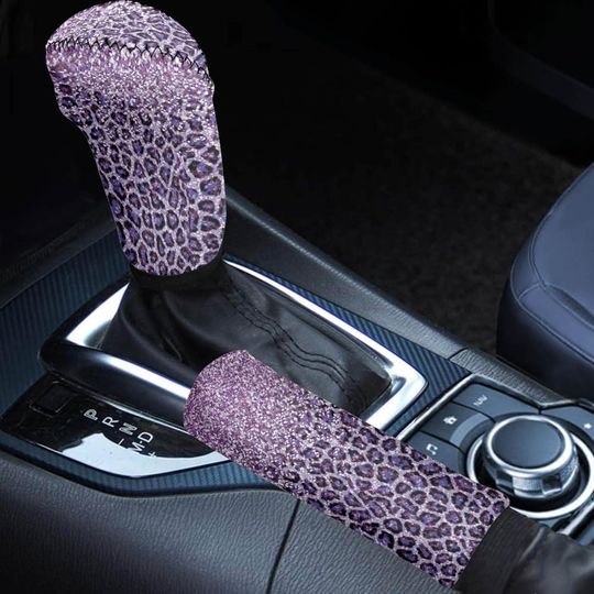 Discover Purple Leopard Print Car Gear Cover