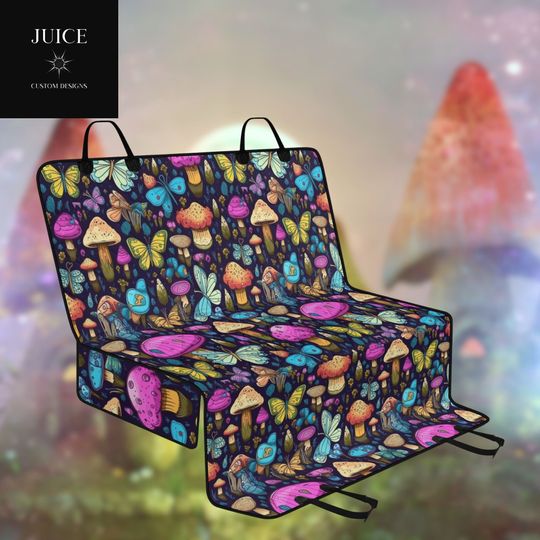 Discover Butterflies and Mushrooms Car Pet Seat Covers, Cottagecore Car Bench Seat Cover