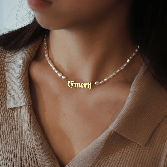 Discover Gothic Personalized Pearl Name Necklace