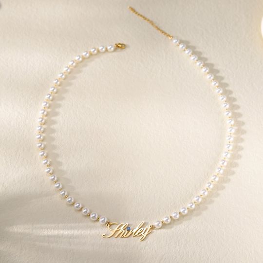 Discover Birthstone Name Necklace With Pearl Chain