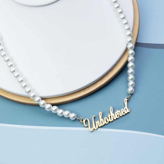 Discover Custom Nameplate Choker Necklace Dainty Personalized Pearl Necklace